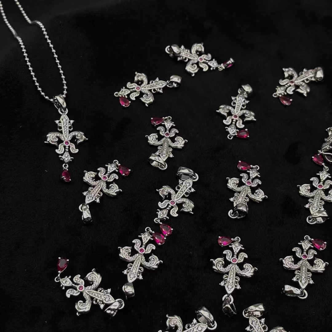 吊坠925银 【花苑】意大利设计款鸢尾红锆吊坠