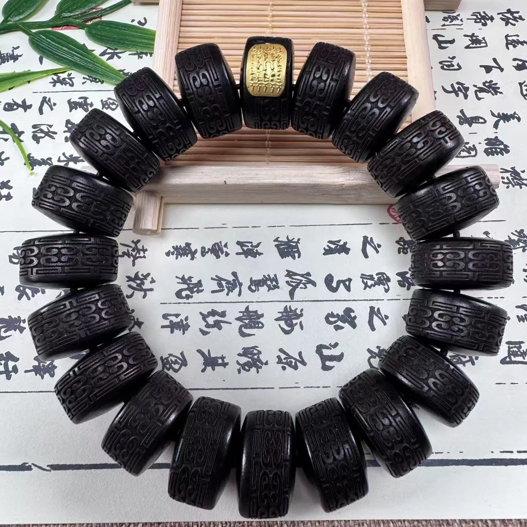 缅甸降真香10*16雕刻金标五条桶珠单圈