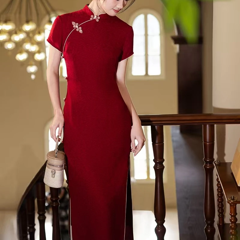 〔喜服M〕旗袍长款红色春夏新款国风修身显瘦新娘敬酒服气质连衣裙