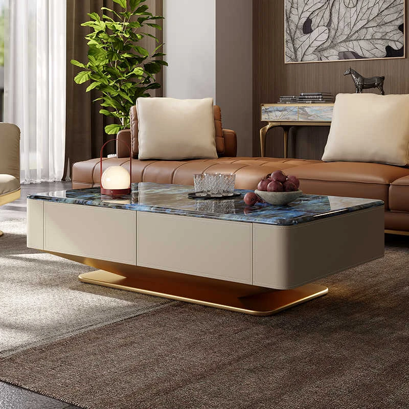 天然大理石茶几意式轻奢超晶石家用客厅微晶石奢石不锈钢方形茶几