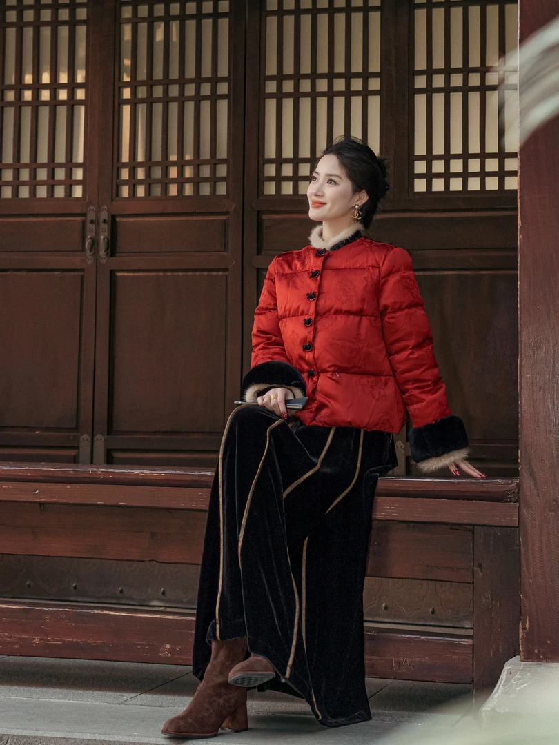 【软黄金】新中式国风撞色纽扣蝴蝶结保暖羽绒服外套MCFYR1513
