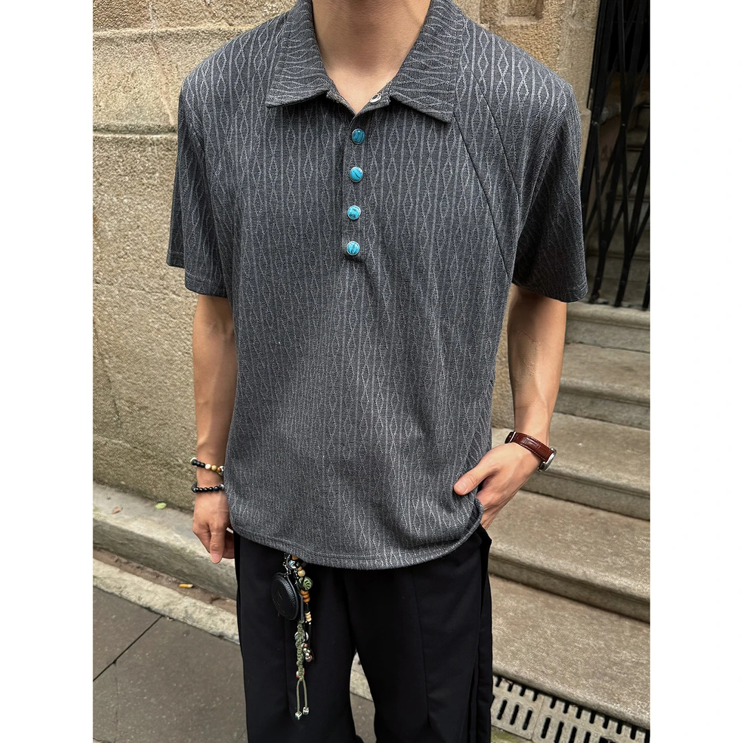 Trend st夏季针织翻领Polo衫男新款老钱风设计感小众冷感宽松短袖