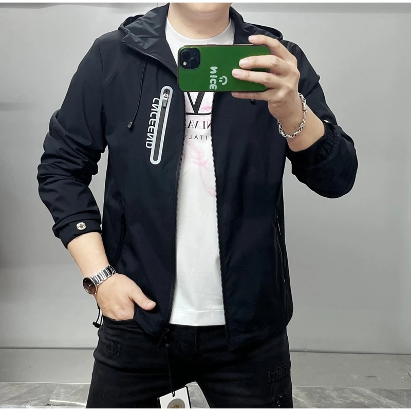 春夏款高品质时尚潮流个性百搭休闲男士高档修身连帽夹克外套1003