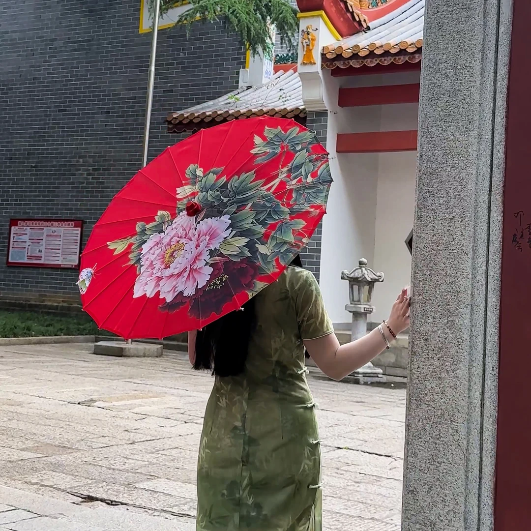 拾梦古典古风油纸伞牡丹花汉服旗袍走秀演出表演摄影摄像道具男女