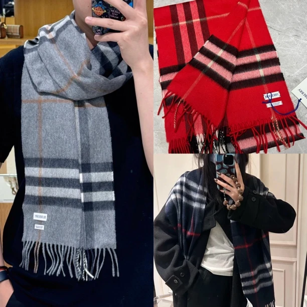 未使用 BURBERRY/博柏利 羊绒格纹保暖围巾30x168cm