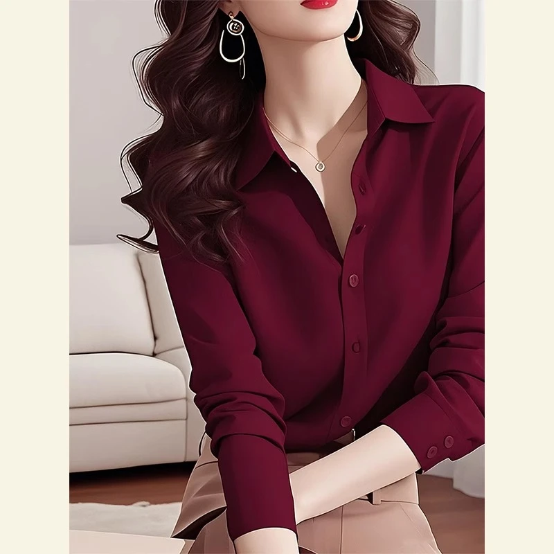 2025春季法式独特漂亮上衣小众轻奢高级感洋气减龄百搭红色衬衫女