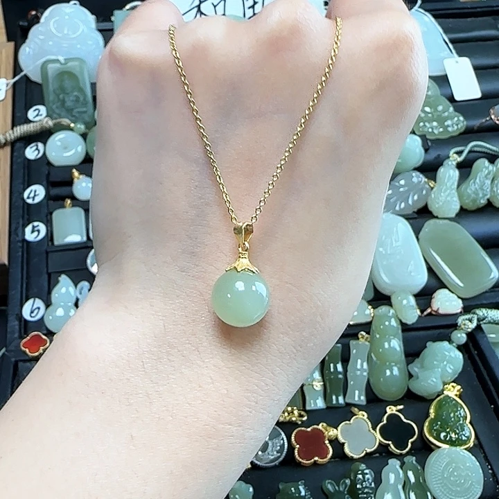 和田玉银S925镶嵌颈饰送链子送绳