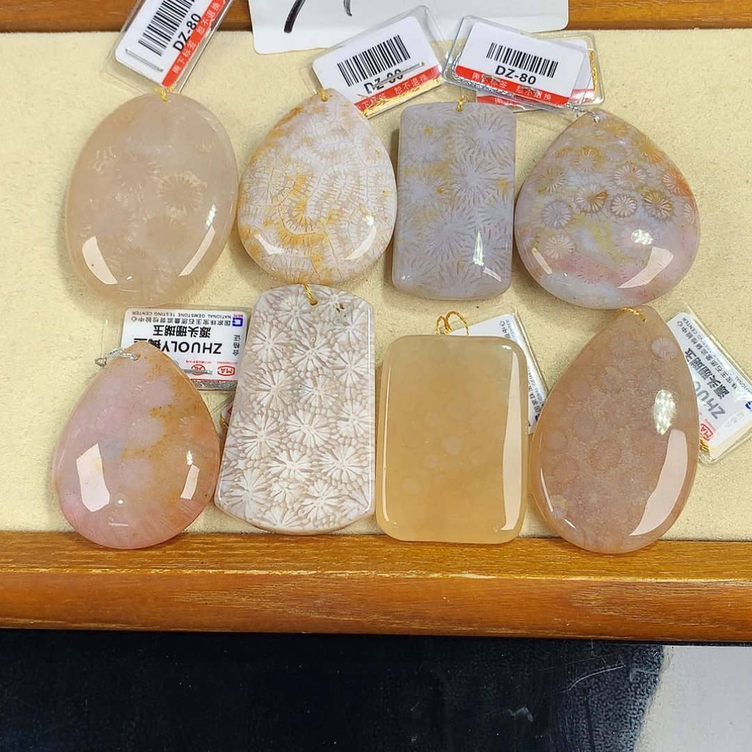 硅化珊瑚（珊瑚玉）未镶嵌吊坠(赠链)14号80漏40一个