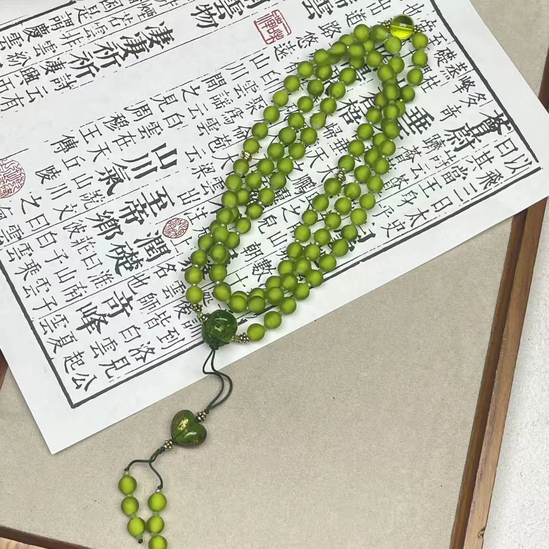 合金手链 LZ7043绿色磨砂108颗多圈绿色南瓜绿色屁桃琉璃手链