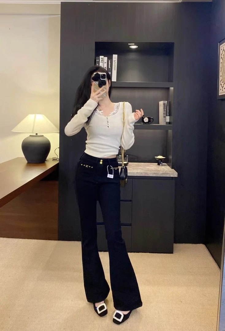 KW【女神裤】南油欧货重工设计加绒超显瘦微喇叭西裤