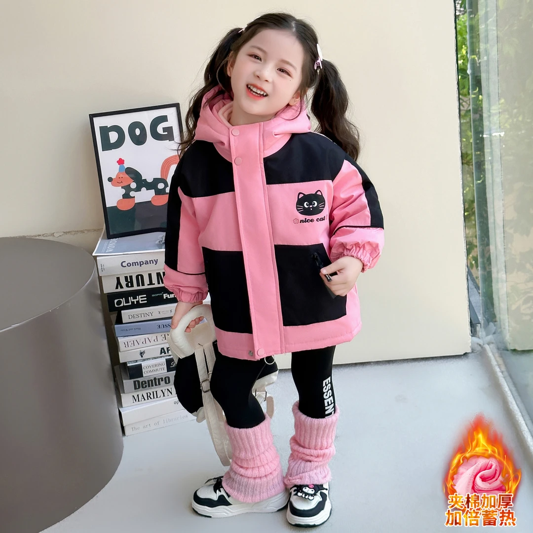 女童冲锋衣秋冬2025新款儿童洋气冬季宝宝夹棉加厚三合一冬装外套
