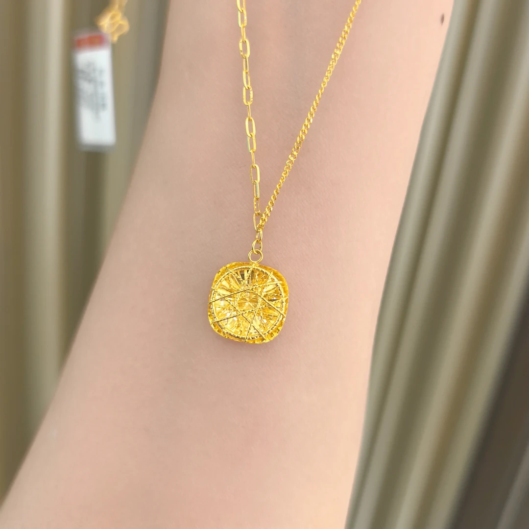 足金999爆闪小方糖项链黄金套链时尚百搭金灿灿足金套链170