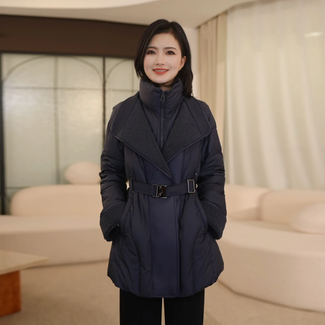 枫竺阿楠anan90白鸭绒气质大翻领显瘦系带收腰羽绒服女冬保暖外套