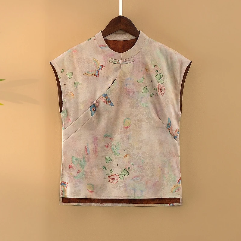 【胭蝶】夏季2025新款上衣小衫新中式女装国风立领提花气质无袖衬衫