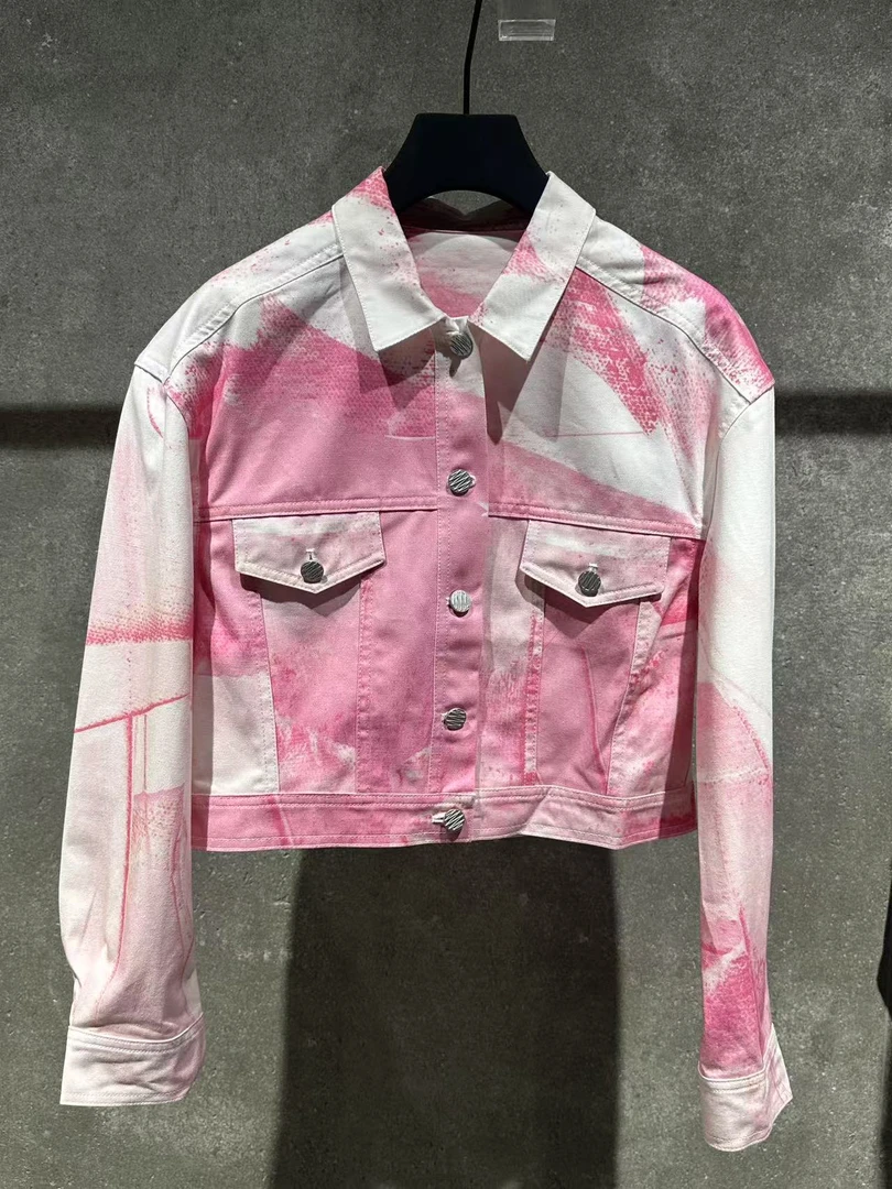 【Ann.G】E20203 复古粉色牛仔外套女新款设计感宽松休闲短款上衣