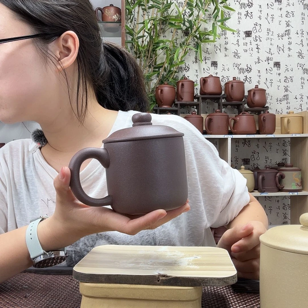 茶壶紫砂原矿鲨皮青小墩墩办公杯没礼盒微瑕疵400CC