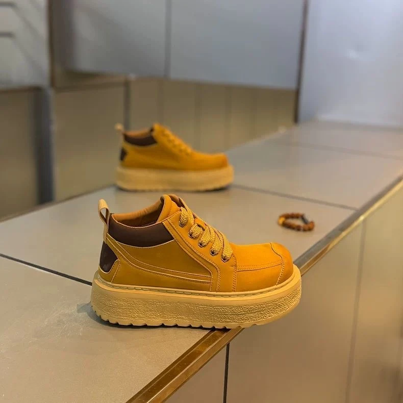 流行男鞋工装鞋系带厚底马丁靴男士鞋子覆古大头痞帅个性潮流款鞋