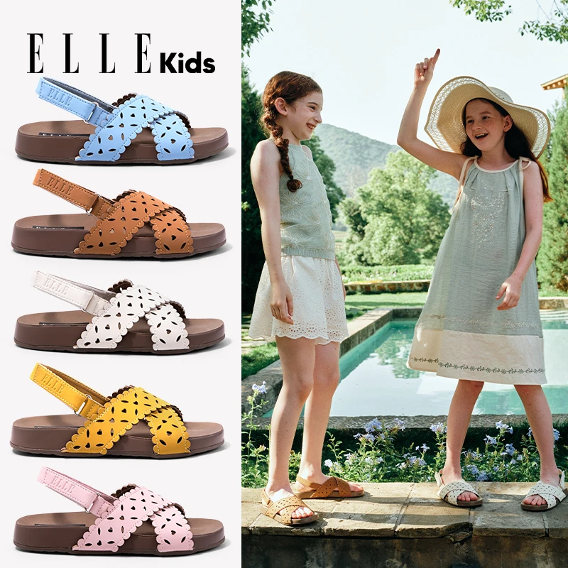 ELLE KIDS童鞋2025夏季新款魔术贴沙滩鞋女童时尚休闲交叉带凉鞋