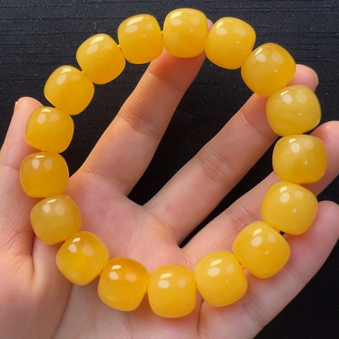 未镶嵌琥珀裸石焦皮橘红浓蜡同料手串13×12mm