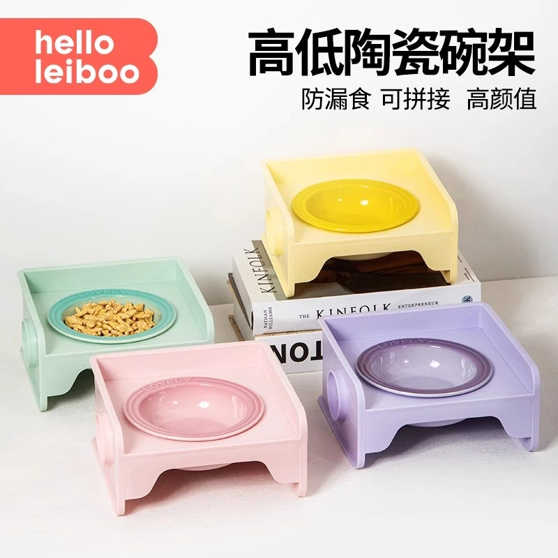 猫碗双碗陶瓷方块碗猫用饮水碗不易翻猫咪防漏食幼猫粮碗宠物食盆