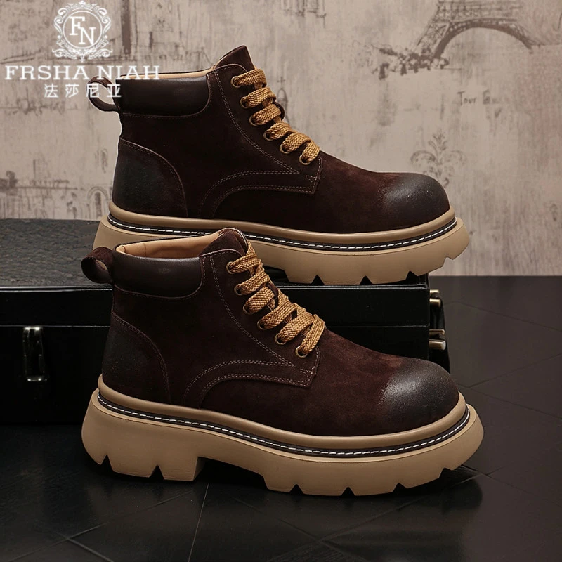 法莎尼亚马丁靴男秋季新款高帮休闲鞋百搭厚底户外防滑耐磨工装靴