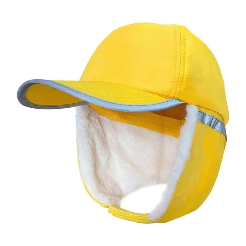 学生冬季加绒小黄帽防寒保暖棉帽交通安全上学反光护耳护脖帽子