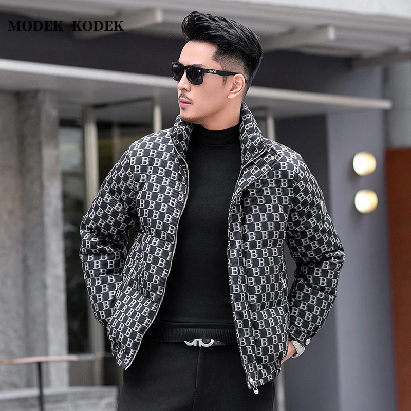 MODEK KODEK冬季新款男加厚保暖立领外套时尚潮牌印花休闲羽绒服