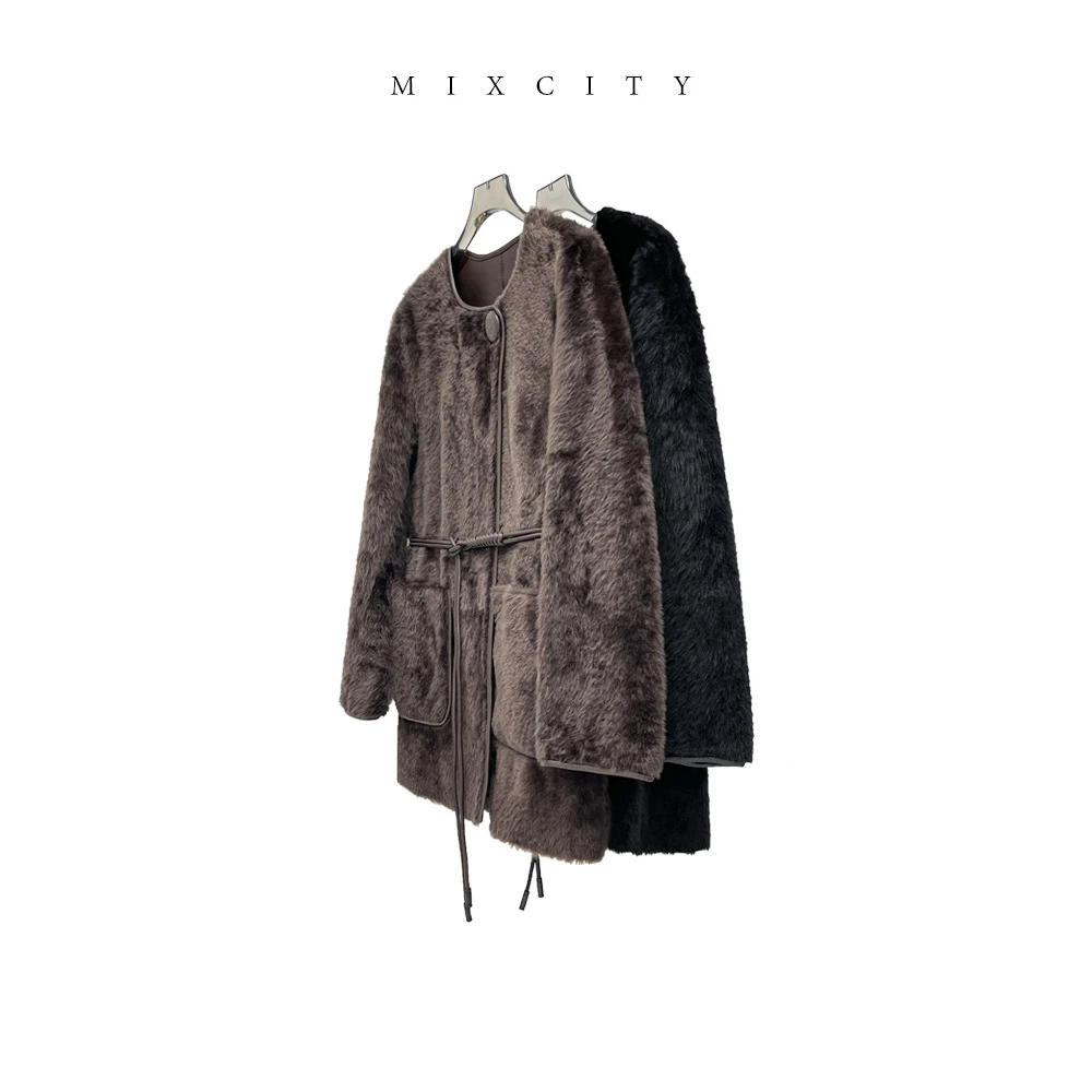 【亚楠本楠】暖绒皮草◆皮毛一体绵羊毛时尚收腰皮草外套6397