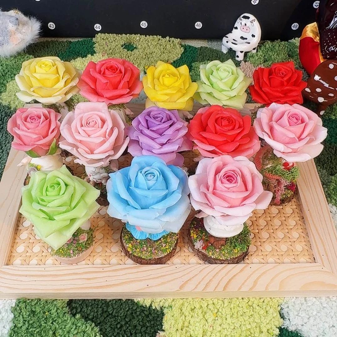 手作玉土玫瑰精灵摆件