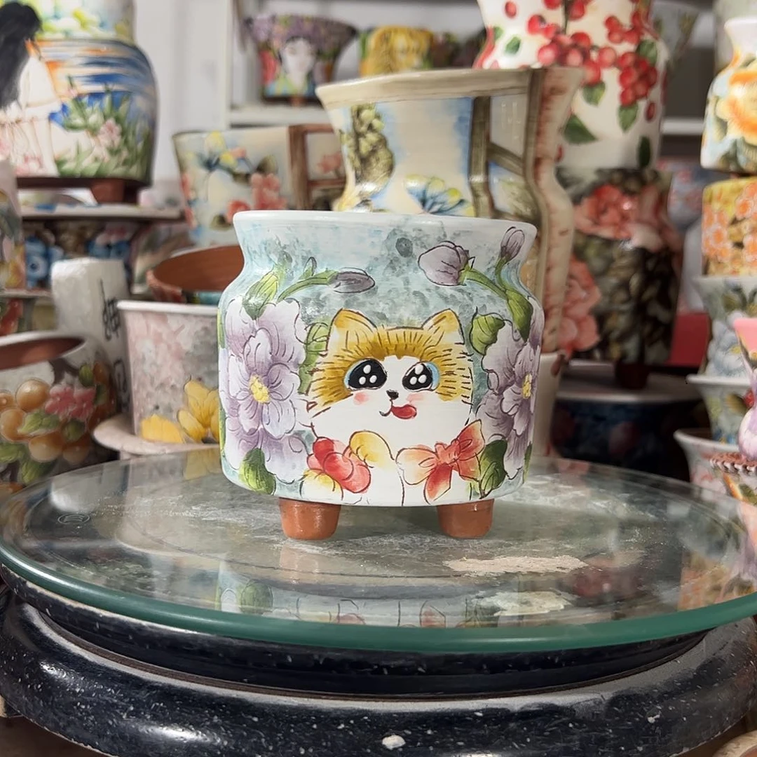 景德镇手绘花盆幸运花盆