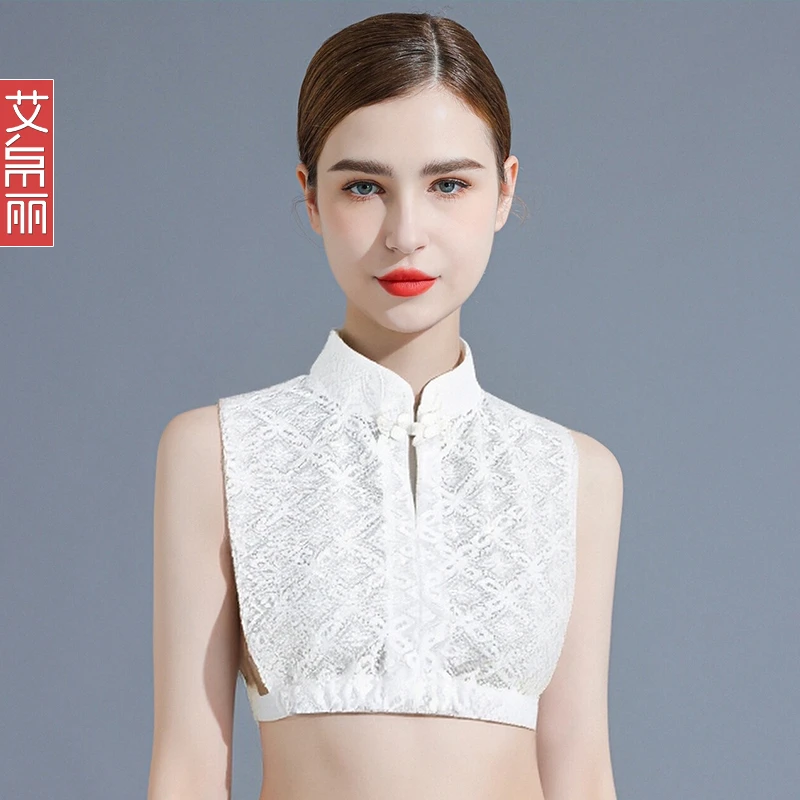 蕾丝假领子女新中式国风立领假领子开扣盘扣旗袍衣领假领打底叠穿