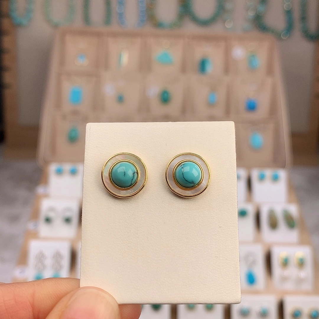 绿松石银S925镶嵌耳饰