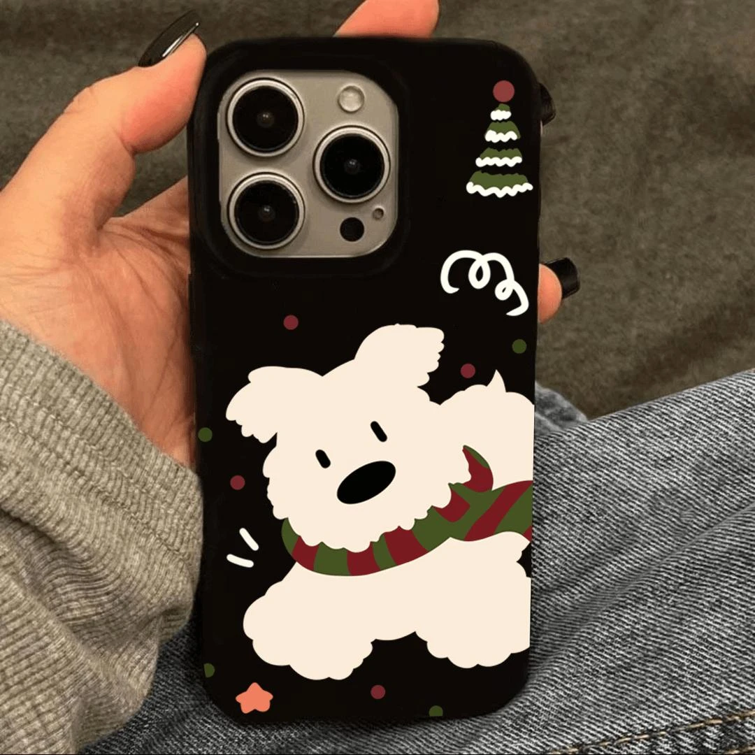 BANCA可爱围巾小白狗适用苹果1615果冻手机壳华为vivo小米14oppo