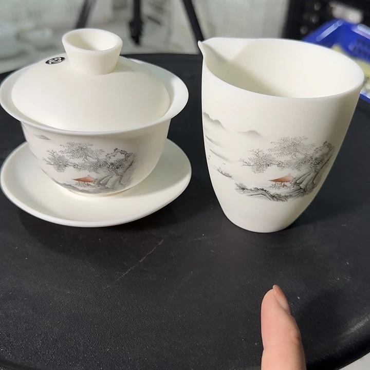 孤品素烧羊脂玉三才盖碗➕公道