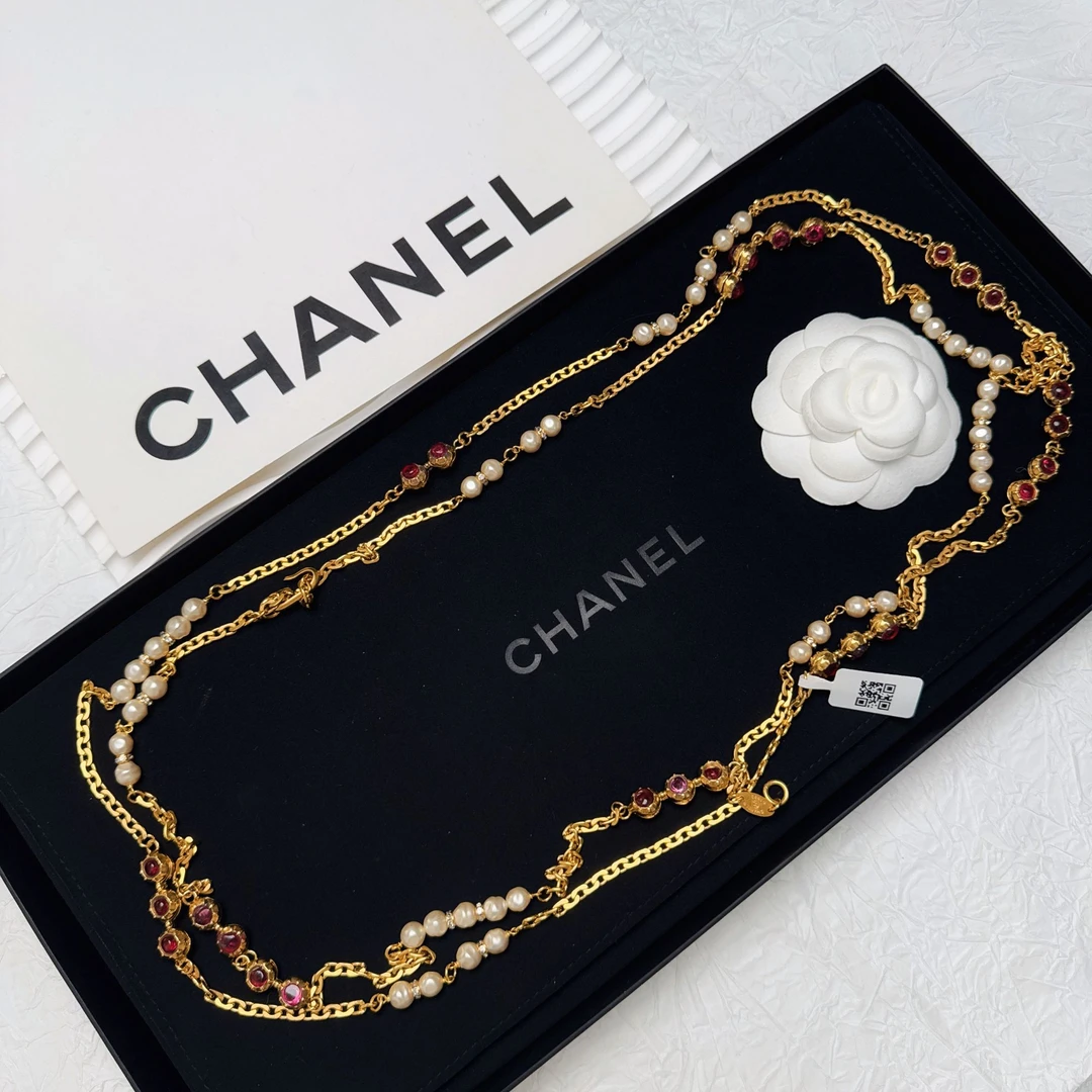 95新 Chanel/香奈儿 柚礼中古/香奈儿红琉璃素金珍珠项链LZ501498
