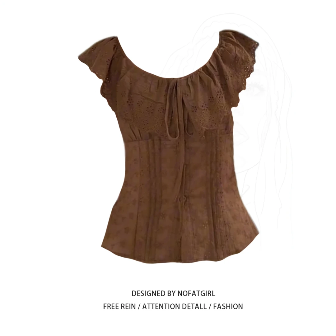 大码胖MM韩系复古荷叶边衬衫女夏季新款设计感小众收腰显瘦上衣潮