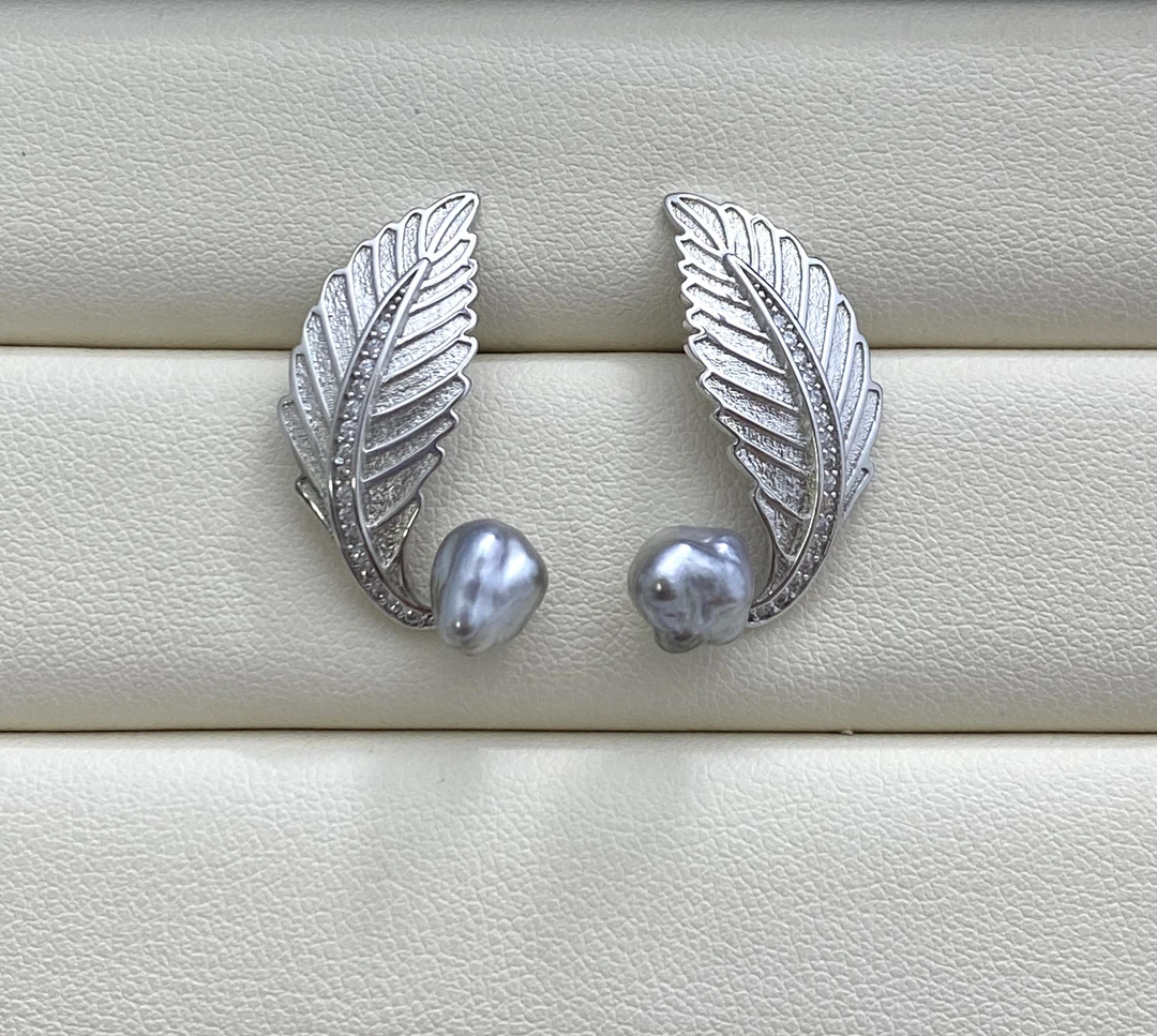 海水大溪地keshi树叶耳钉