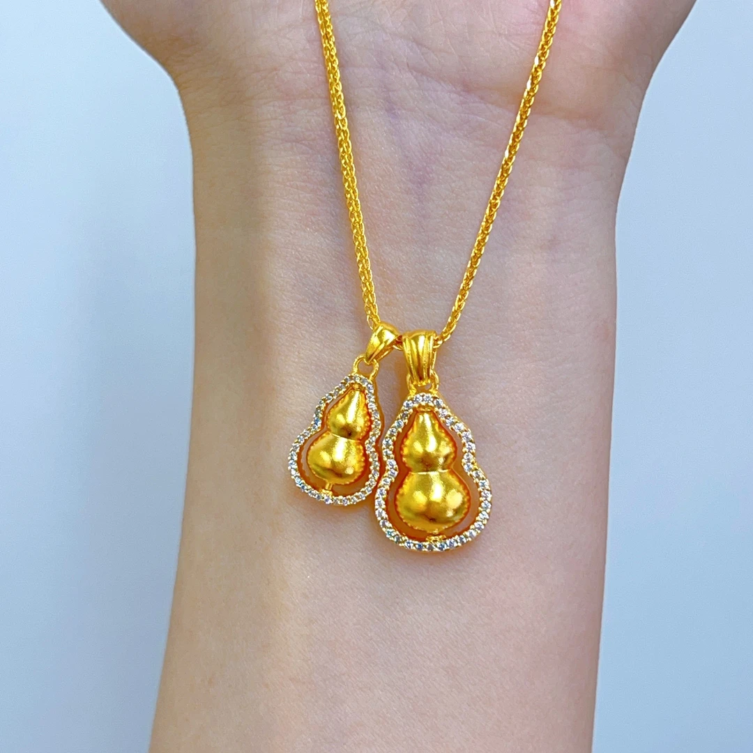 链子足银 足银点钻双葫芦项链金色气质百搭明星同款美拉德配饰