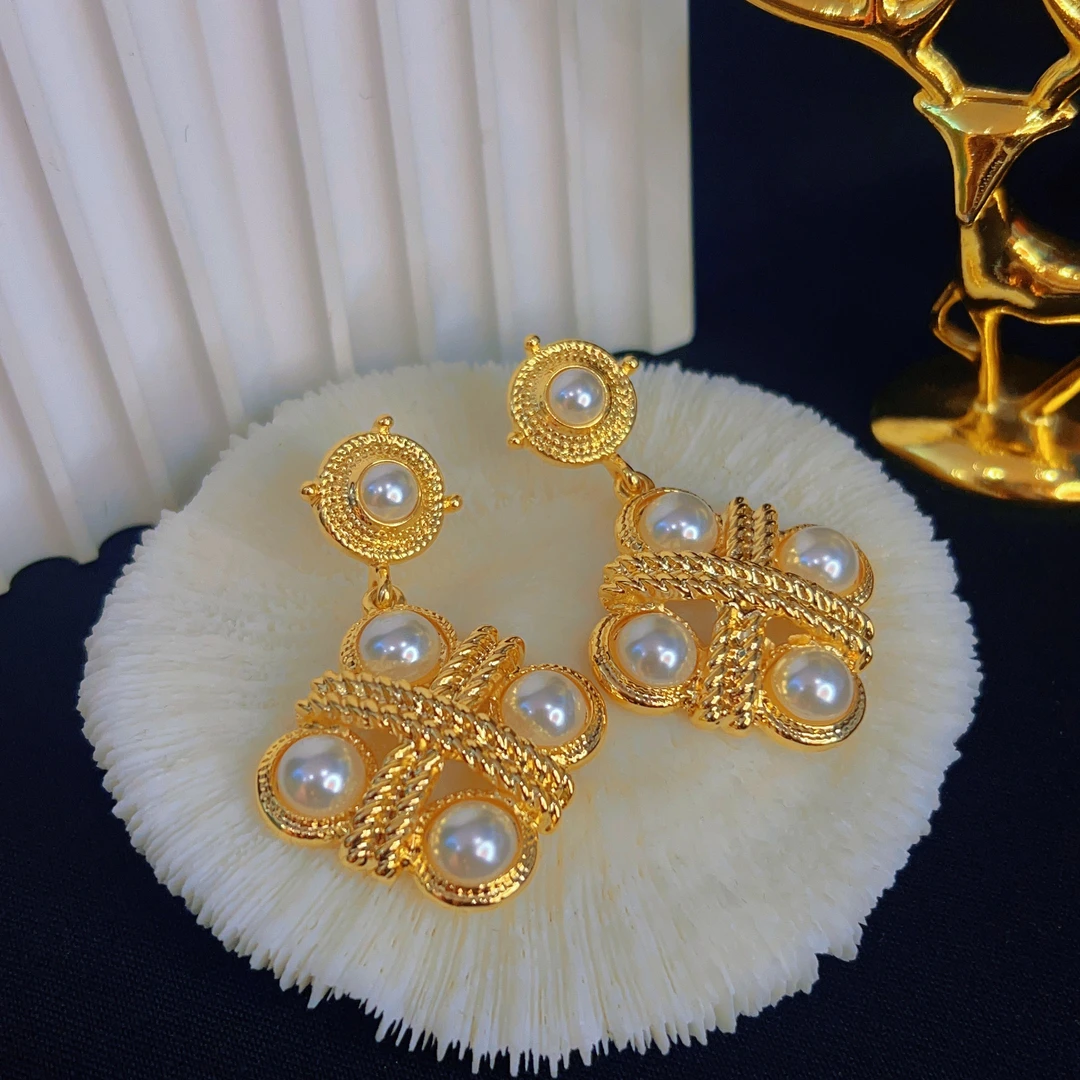 铜合金仿珍珠耳饰 哈尼西牧时尚百搭华丽耳钉#0008010