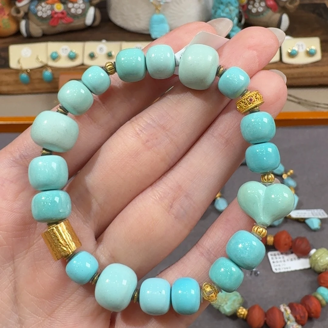 18K金镶嵌绿松石手串老型