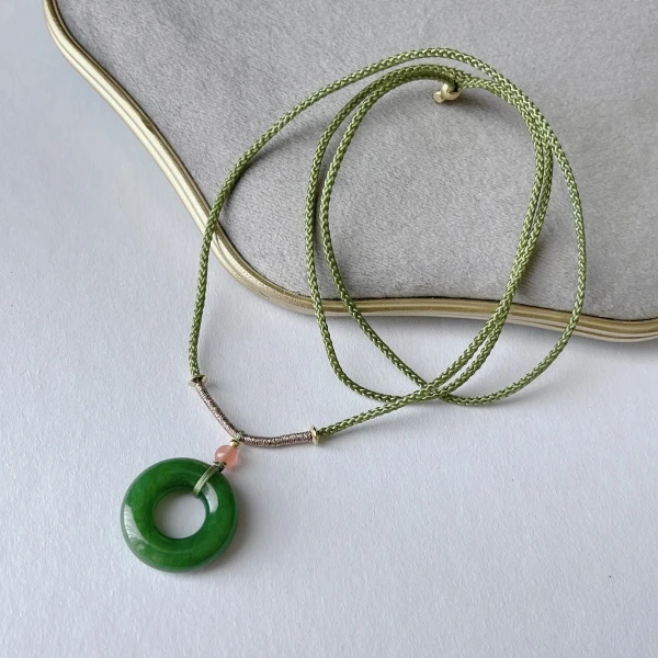 【晶雁优选】和田玉碧玉小圆满吊坠手工编绳时尚