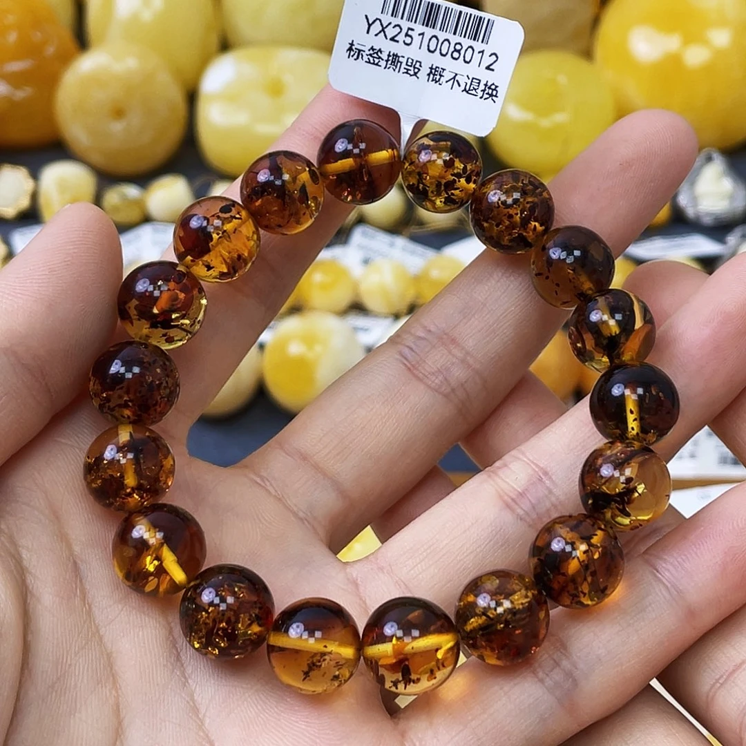 蜜蜡未镶嵌珠宝奇石11+mm特色花珀手串 福利款