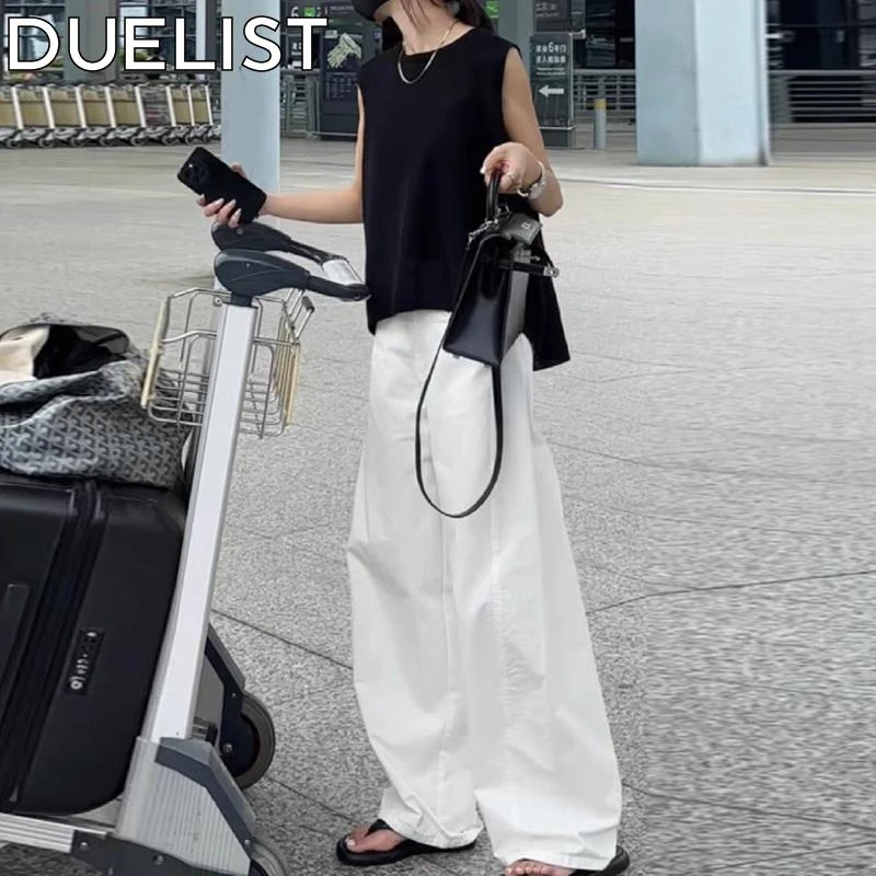 DUELIST时尚百搭轻熟无袖上衣套装不规则背心白显瘦阔腿裤两件套