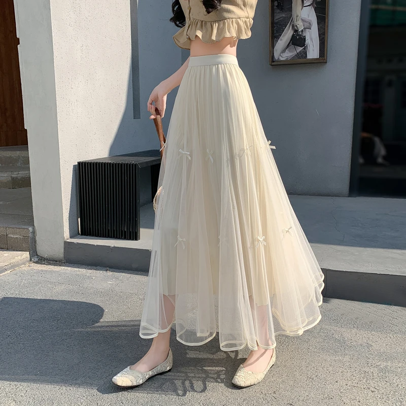 纱裙半身裙春夏款女2025新款高腰垂坠感长款法式气质a字大摆半裙