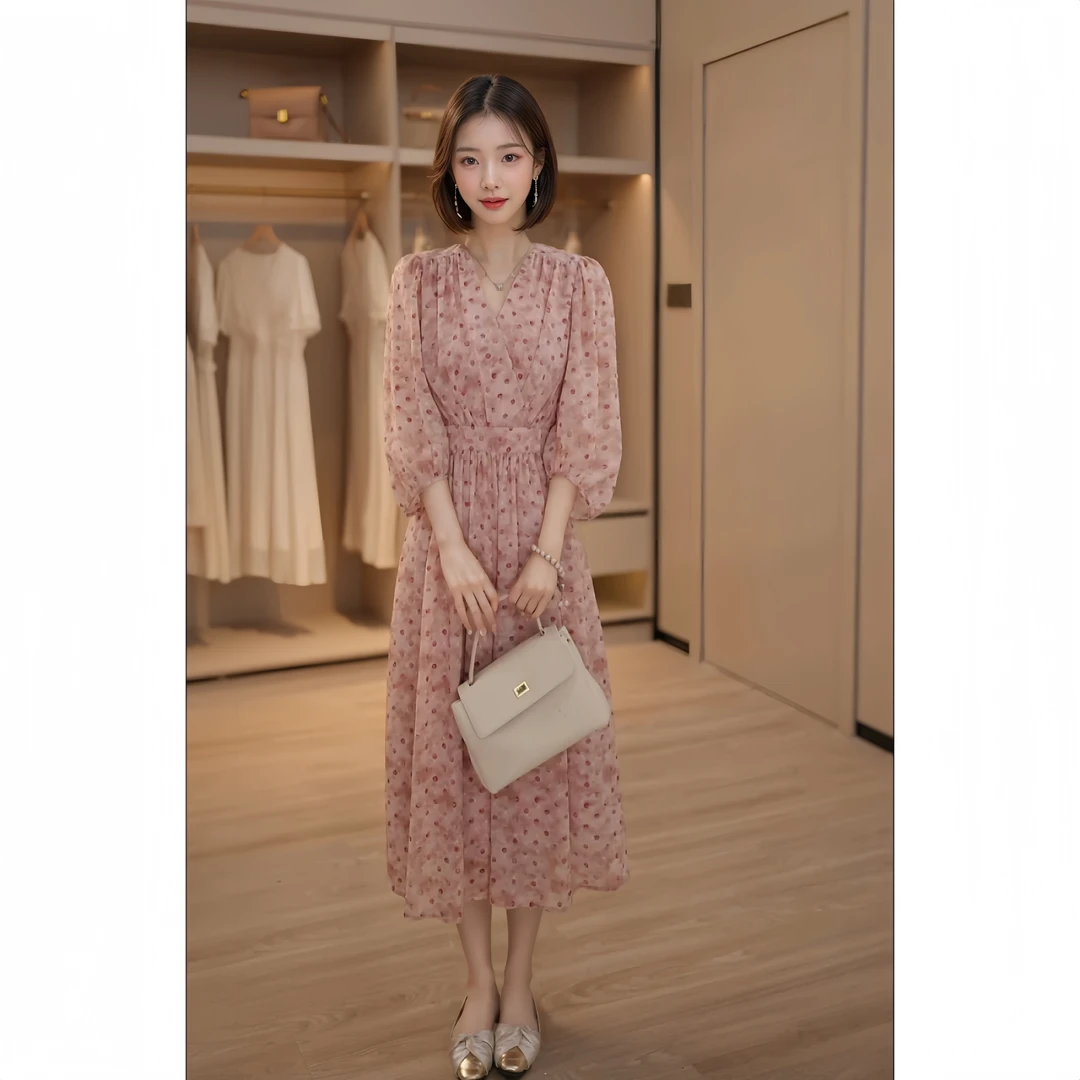 【依柚】大理邂逅 浪漫波点扎染粉色气质显瘦度假连衣裙中长款