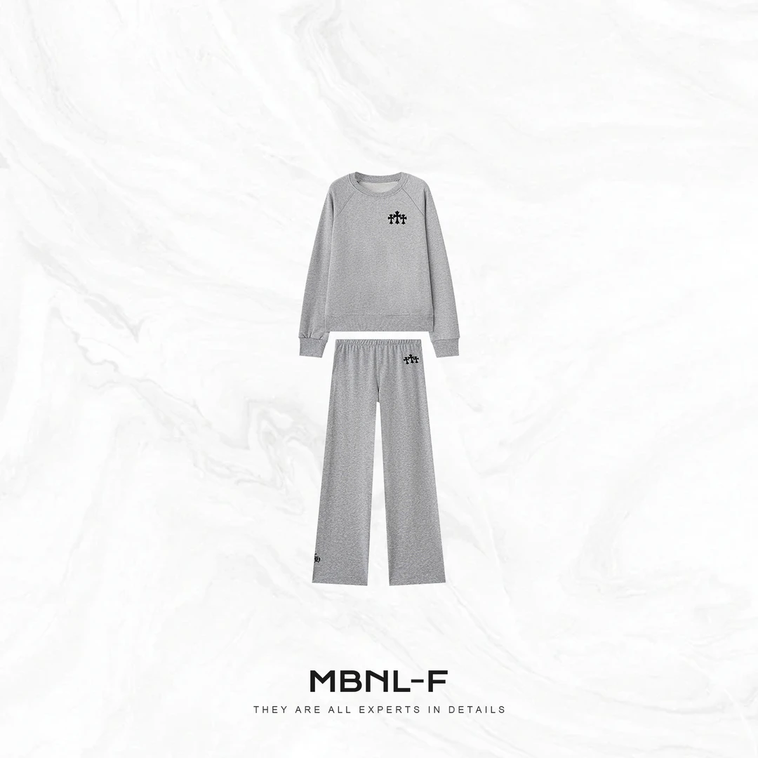 MBNL-F "灰调十字花" 100%棉密织定染卫衣套装 秦磊XM-XTZ2656