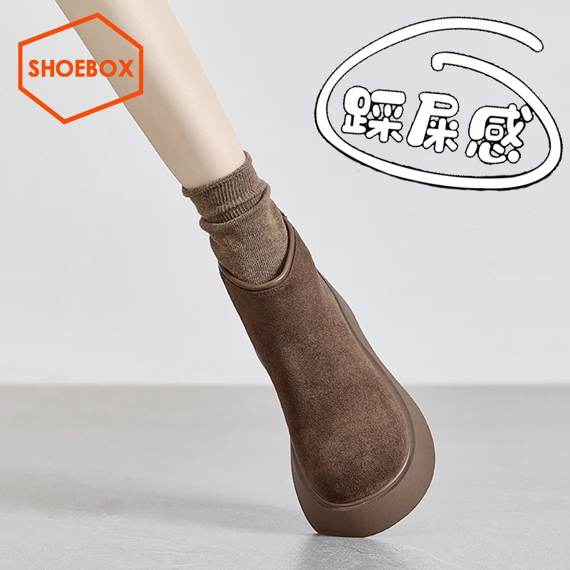 SHOEBOX鞋柜厚底马丁靴女2025冬季新款英伦风复古加绒百搭短靴