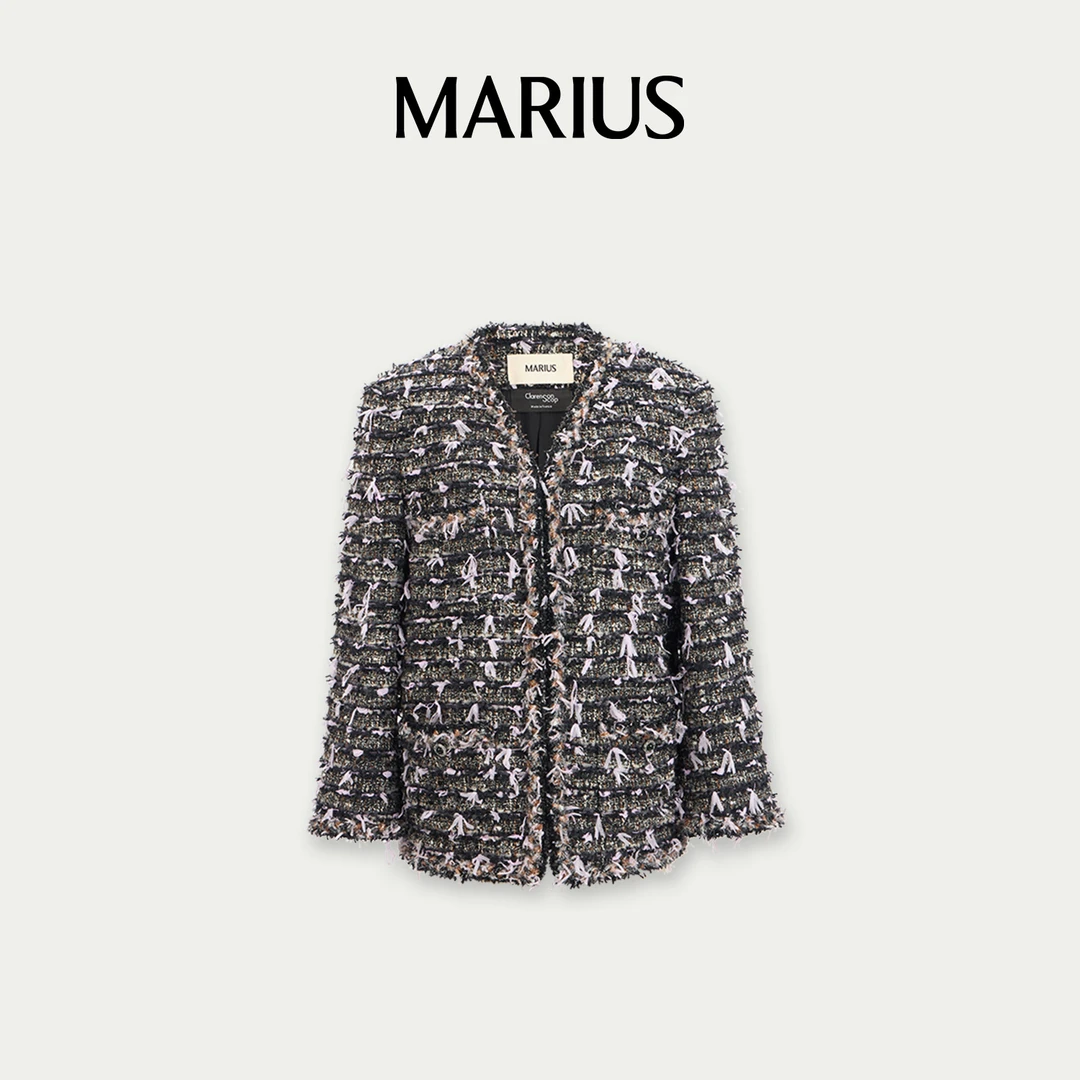 MARIUS“粉墨佳人”立体粗花呢V领四贴袋小香