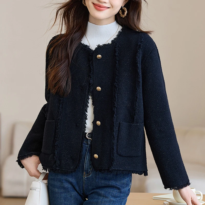 小香风短外套春装女款2025年新款小个子时尚休闲毛呢开衫春秋外搭