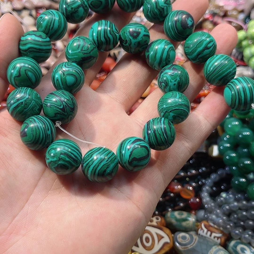 玛瑙/玉髓合金珠宝半成品孔雀石16mm一条